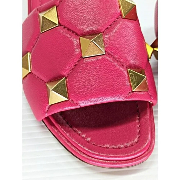 Valentino Garavani Roman Pink & Gold Stud Slide Sandals Size 36 IT (MSRP $920) - Picture 6 of 11